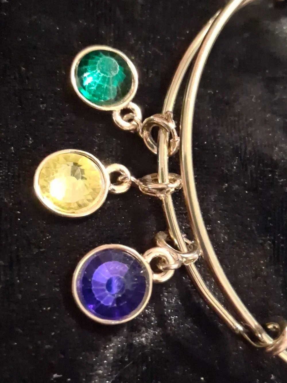 Warner Bro. Gold-Tone Charm Bangle Bracelet with Green, Yellow and Purple Charms